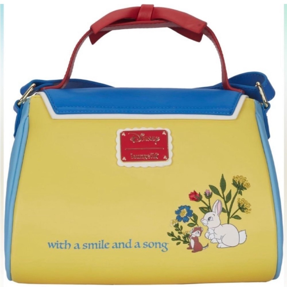 New with tags and bag. Loungefly Disney Snow White Cosplay Bow Handbag - Picture 3 of 7